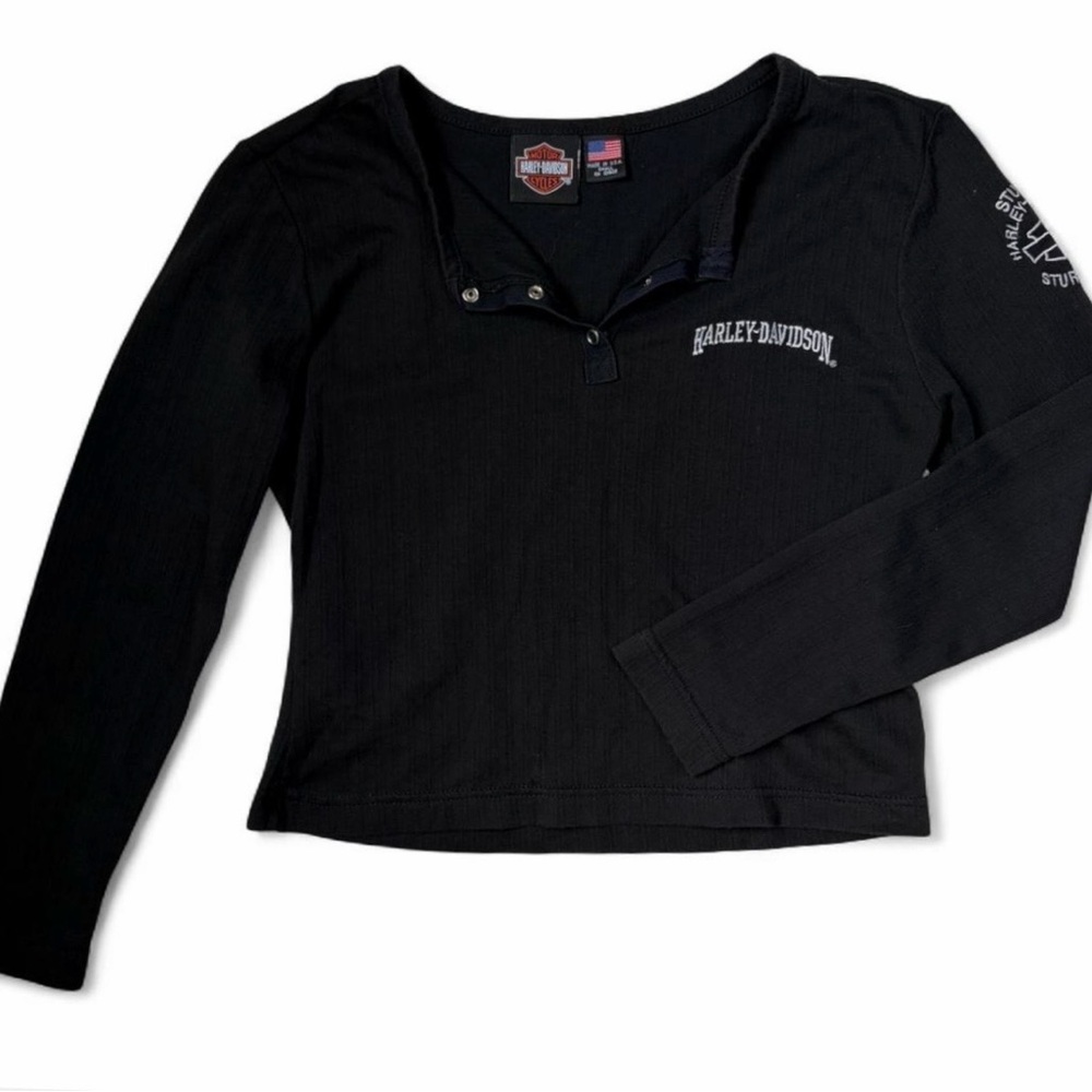 Vintage Harley Davidson Sturgis, SD Long Sleeve Woman’s cropped Henley